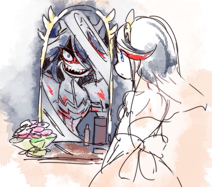 1girl, black_hair, blood, blood_on_face, blue_eyes, bottle, bouquet, bow