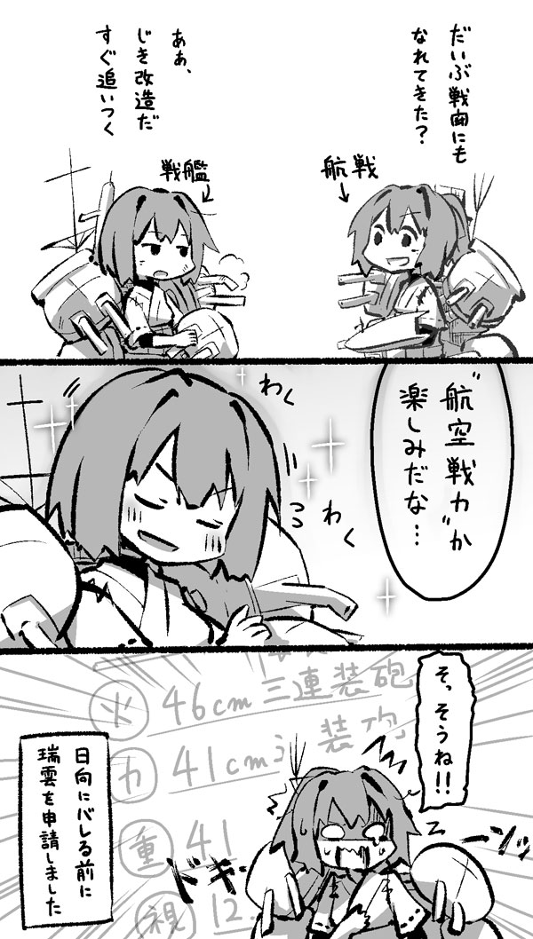2girls, closed_eyes, comic, hyuuga_(kantai_collection), ise_(kantai_collection), japanese_clothes, kantai_collection, machinery