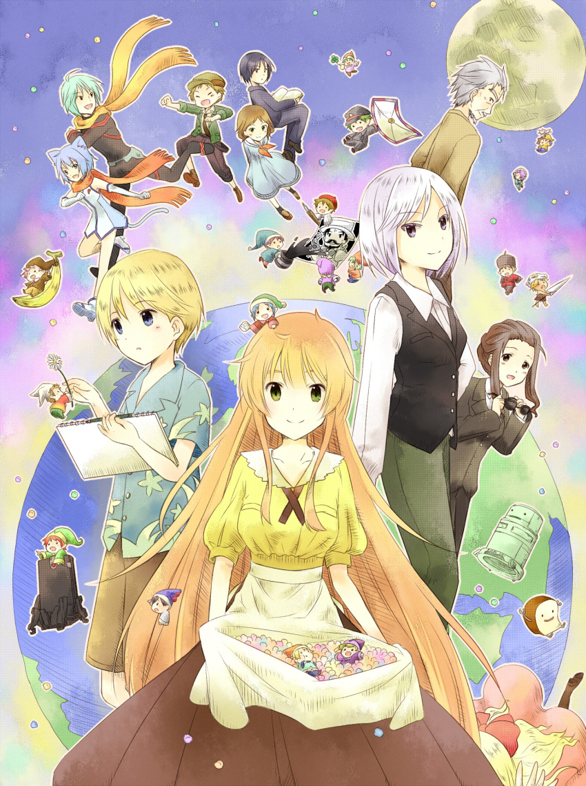 animal_ears, blonde_hair, blue_eyes, blue_hair, blush, character_request, confeito, curly_(jintai)