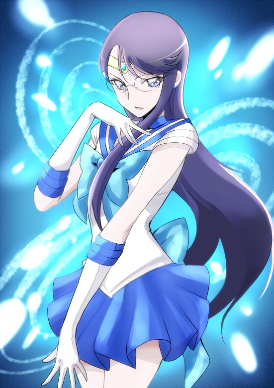 1girl, bishoujo_senshi_sailor_moon, blue_eyes, blue_skirt, cosplay, gacchahero, glasses, gloves