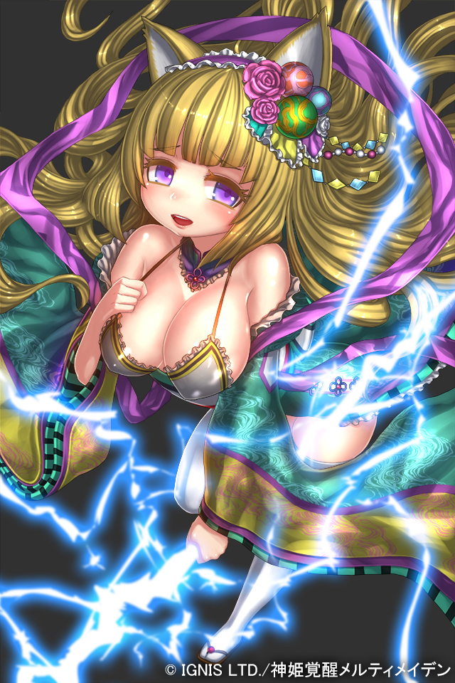 1girl, animal_ears, bambi01, black_background, blonde_hair, blush, breasts, cleavage