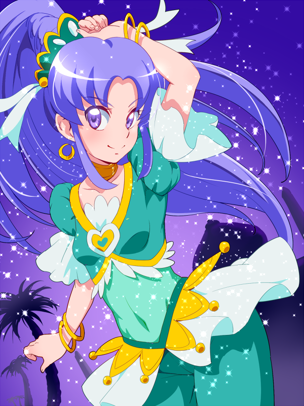1girl, alternate_form, arabian, blush, bracelet, choker, cure_fortune, dancing