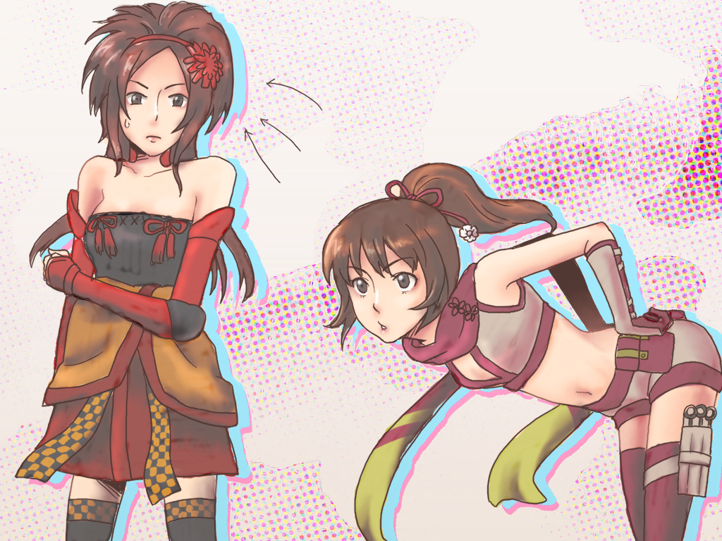 brown_hair, grey_eyes, hair_ornament, kaihime, kunoichi_(sengoku_musou), long_hair, marow, ponytail