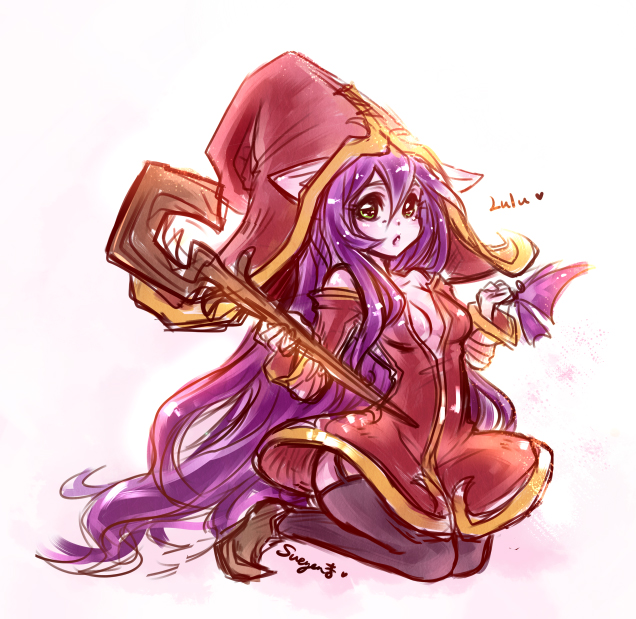 1girl, animal_ears, garter_straps, green_eyes, hat, league_of_legends, long_hair, looking_at_viewer