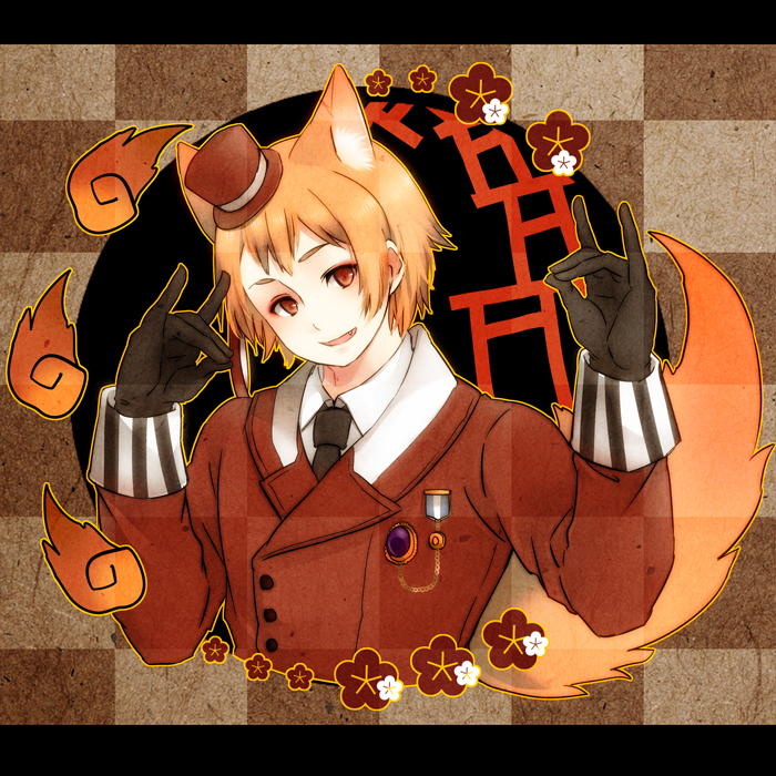 1boy, axis_powers_hetalia, blonde_hair, fang, gloves, hat, inrice, male