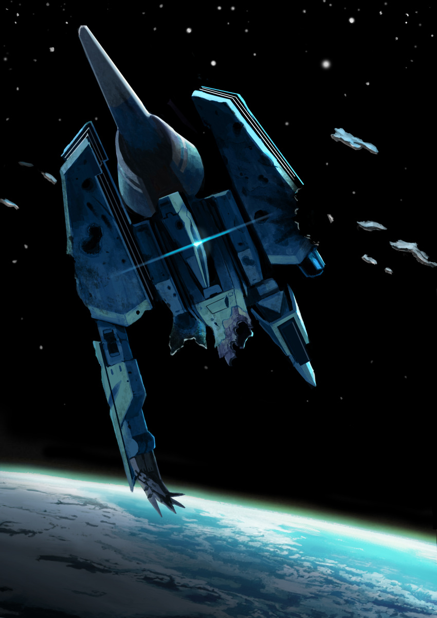 absurdres, clouds, damaged, debris, ginho, guardian_(mecha), highres, mecha