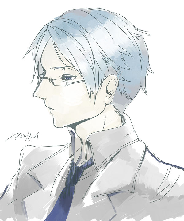 1boy, artist_request, blue_eyes, blue_hair, commentary_request, glasses, iceberg_(scp), male