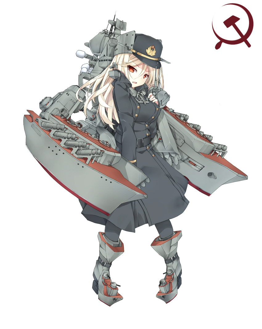 1girl, blonde_hair, bonkiru, hammer_and_sickle, highres, kantai_collection, mecha_musume, original, red_eyes, slava-class_cruiser, tagme