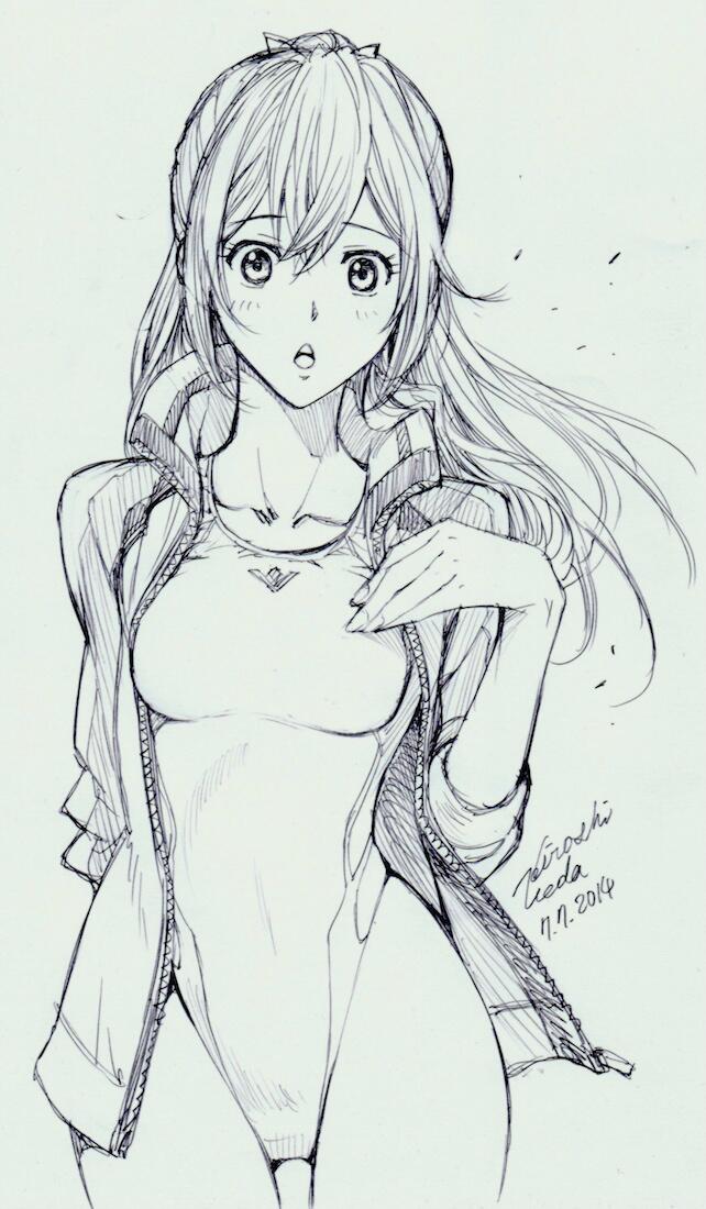 collarbone, free!, matsuoka_gou, open_clothes, open_jacket, sketch, swimsuit, swimsuit_under_clothes