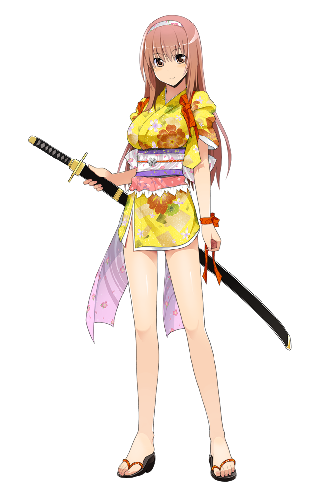1girl, blush, brown_eyes, brown_hair, dress, hairband, japanese_clothes, kimono
