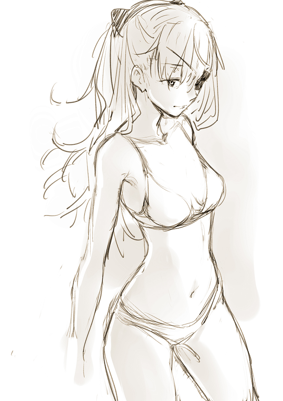 1girl, bra, eyepatch, highres, monochrome, neon_genesis_evangelion, panties, rakuga_kitarou