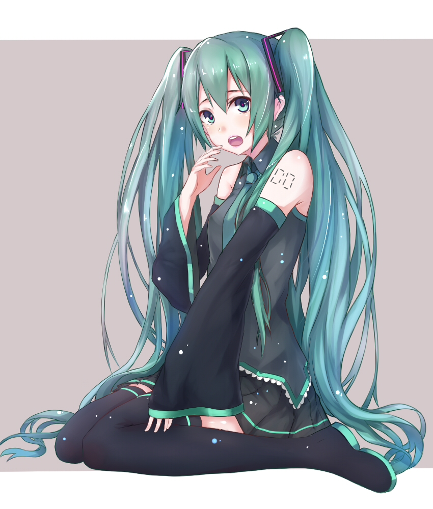 1girl, a5125924, aqua_eyes, aqua_hair, boots, detached_sleeves, hatsune_miku, long_hair