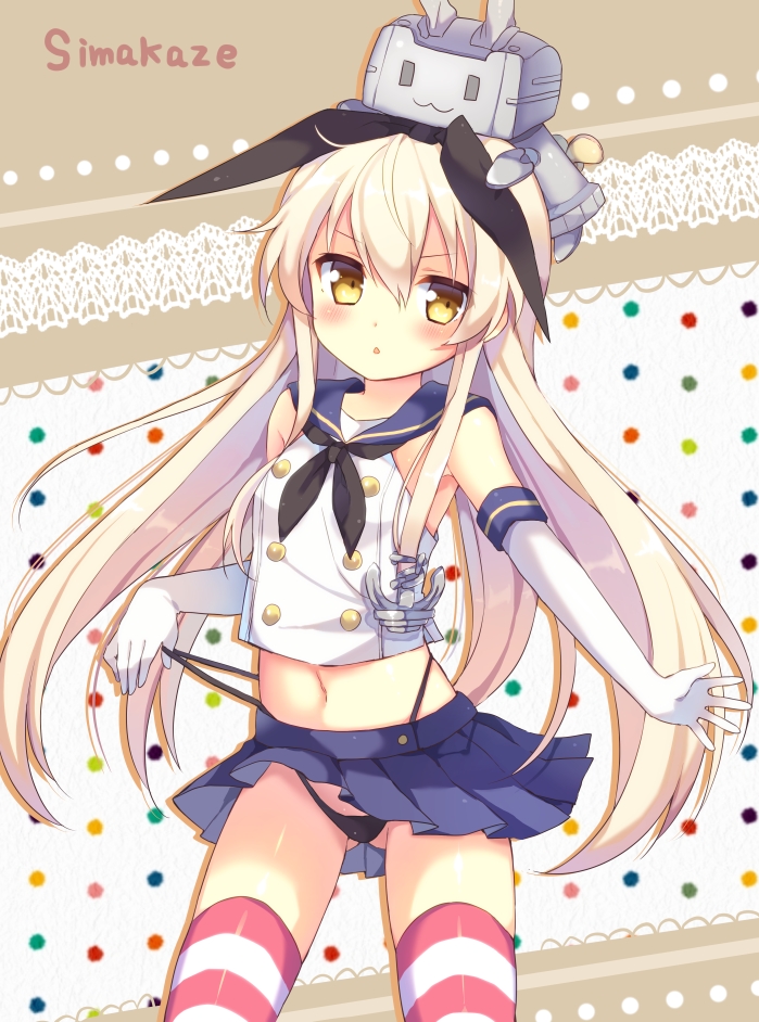 >:o, 1girl, :3, :o, amber_eyes, anchor, bare_shoulders, black_panties