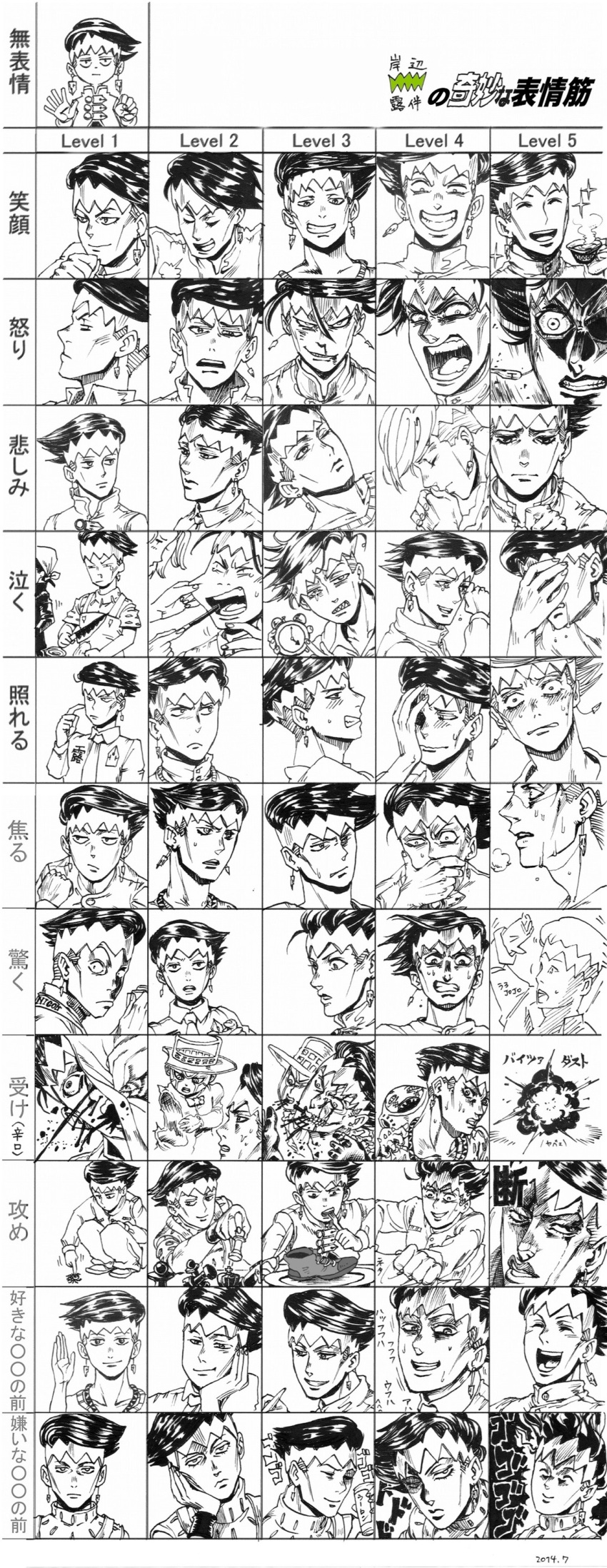 absurdres, dated, expressions, headband, heaven's_door, highres, jojo_no_kimyou_na_bouken, kishibe_rohan