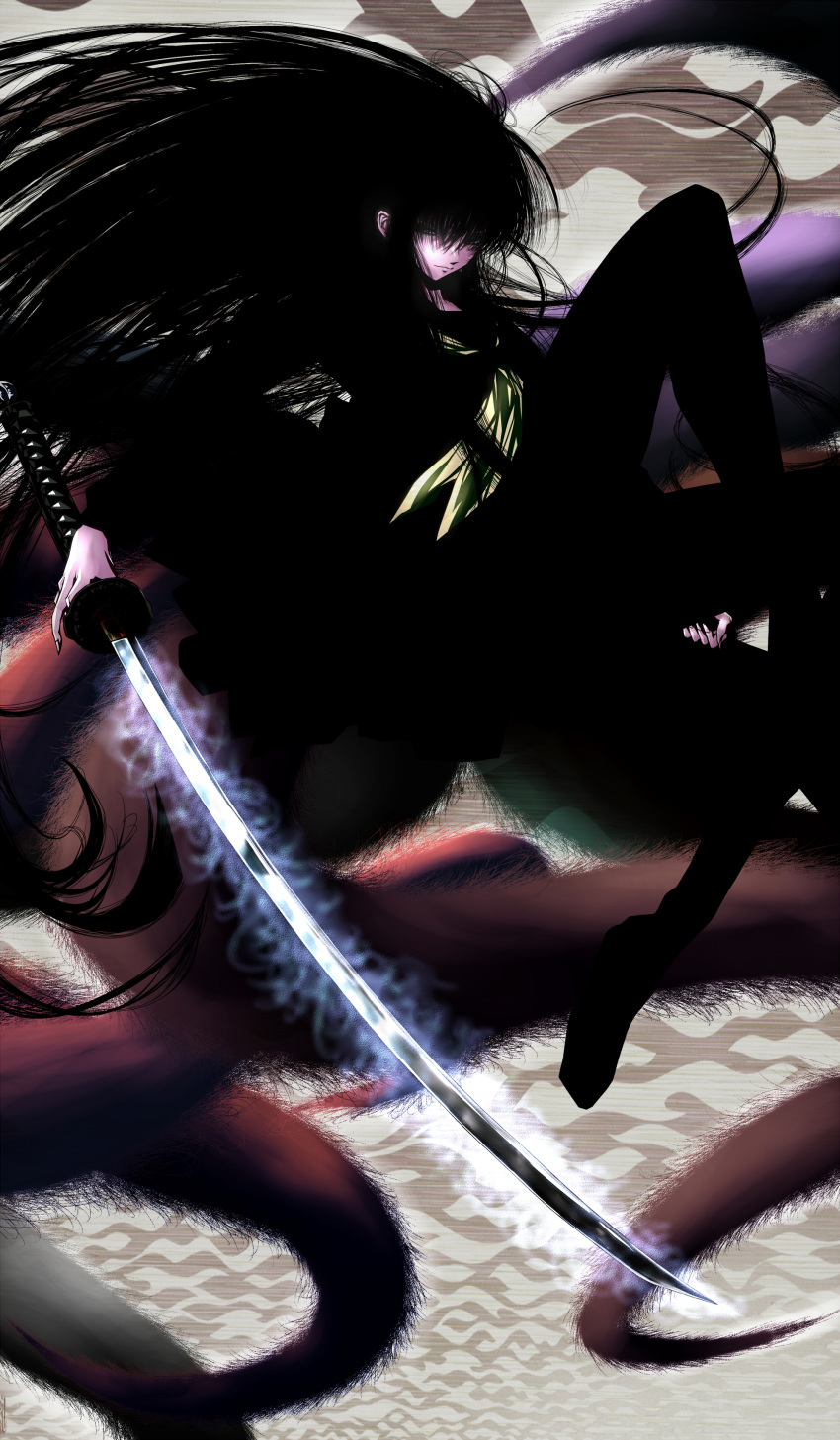 1girl, absurdres, auge_(akd), black_eyes, black_hair, hagoromo_gitsune, highres, katana