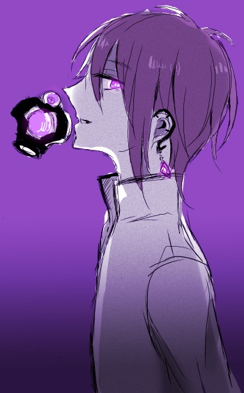 1boy, akemi_homura, black_hair, dark_orb_(madoka_magica), genderswap, jewelry, kuromine, looking_at_viewer