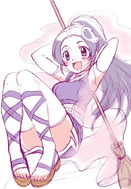 1girl, blush, broom, elsea_de_lute_irma, hair_ornament, happy, hikari_(mitsu_honey), kami_nomi_zo_shiru_sekai