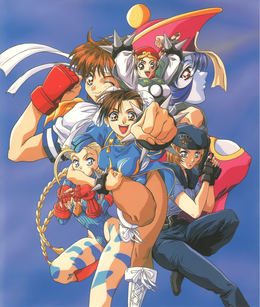 blonde_hair, blue_hair, brown_eyes, brown_hair, cammy_white, capcom, chinese_clothes, chun-li