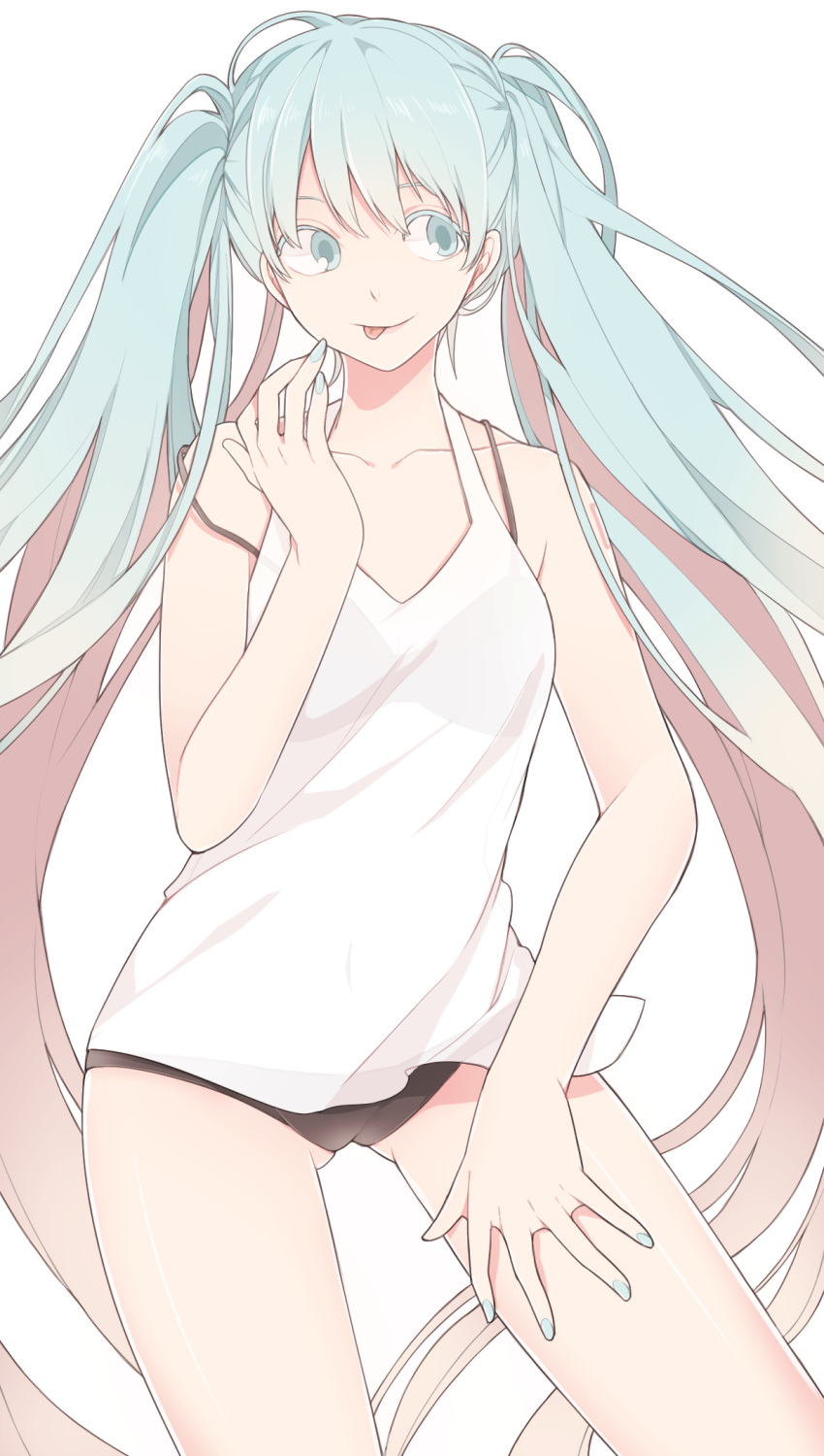 aqua_eyes, aqua_hair, hatsune_miku, highres, long_hair, naruto_maki, smile, tank_top