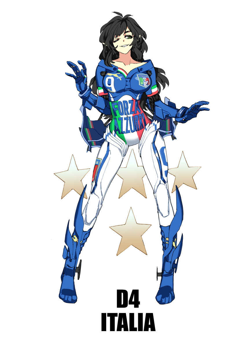 1girl, 2014_fifa_world_cup, absurdres, black_hair, daibajoujisan, grin, highres, italy