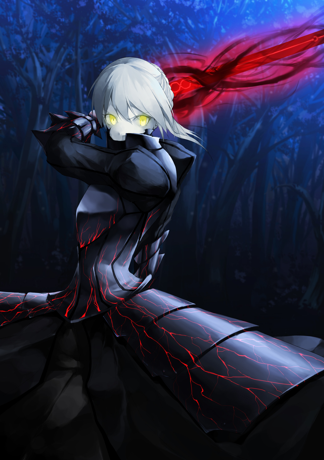1girl, armor, armored_dress, blonde_hair, excalibur, fate_(series), highres, revision