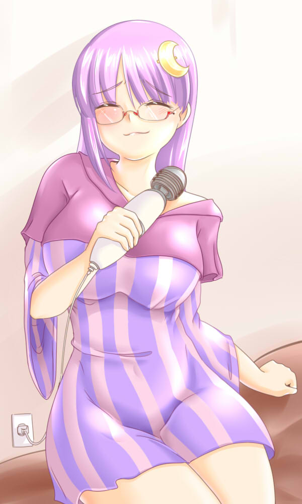 :3, alternate_costume, bespectacled, blush, breasts, closed_eyes, contemporary, crescent
