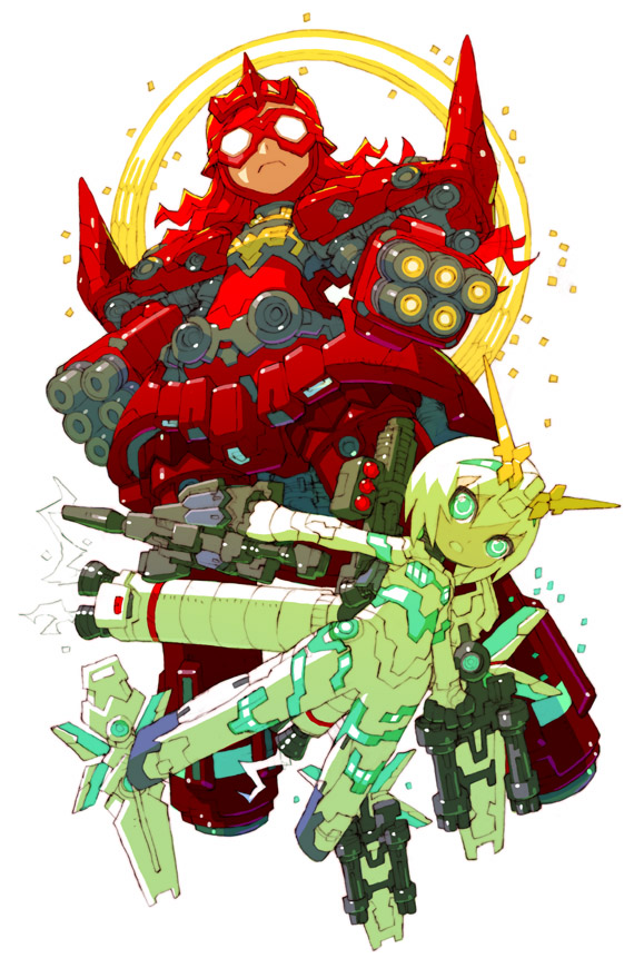 armor, blue_eyes, gun, gundam, gundam_unicorn, mask, mecha_musume, nakayama_tooru