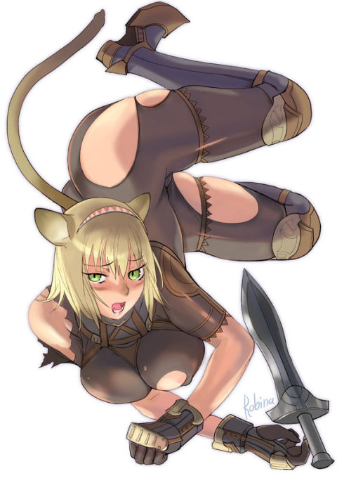 blonde_hair, boots, catgirl, fang, ff11, ffxi, final_fantasy, final_fantasy_xi