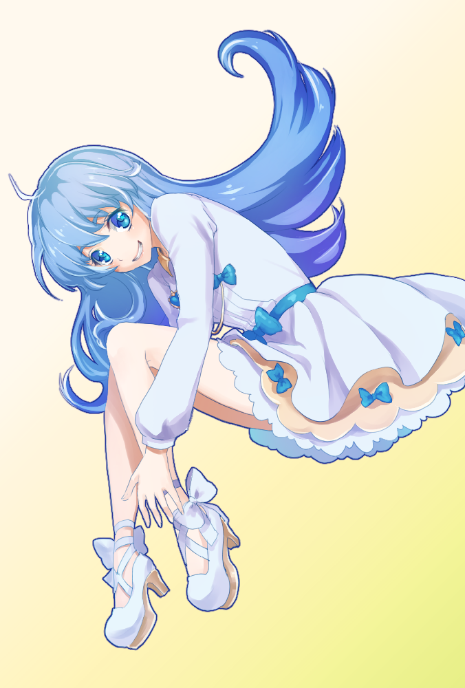 1girl, blue_eyes, blue_hair, dress, eyelashes, gradient, gradient_background, happinesscharge_precure!