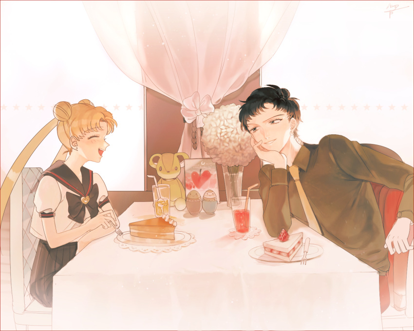 1990s_(style), 1girl, androgynous, bishoujo_senshi_sailor_moon, bishoujo_senshi_sailor_moon_sailor_stars, black_hair, black_shirt, blonde_hair