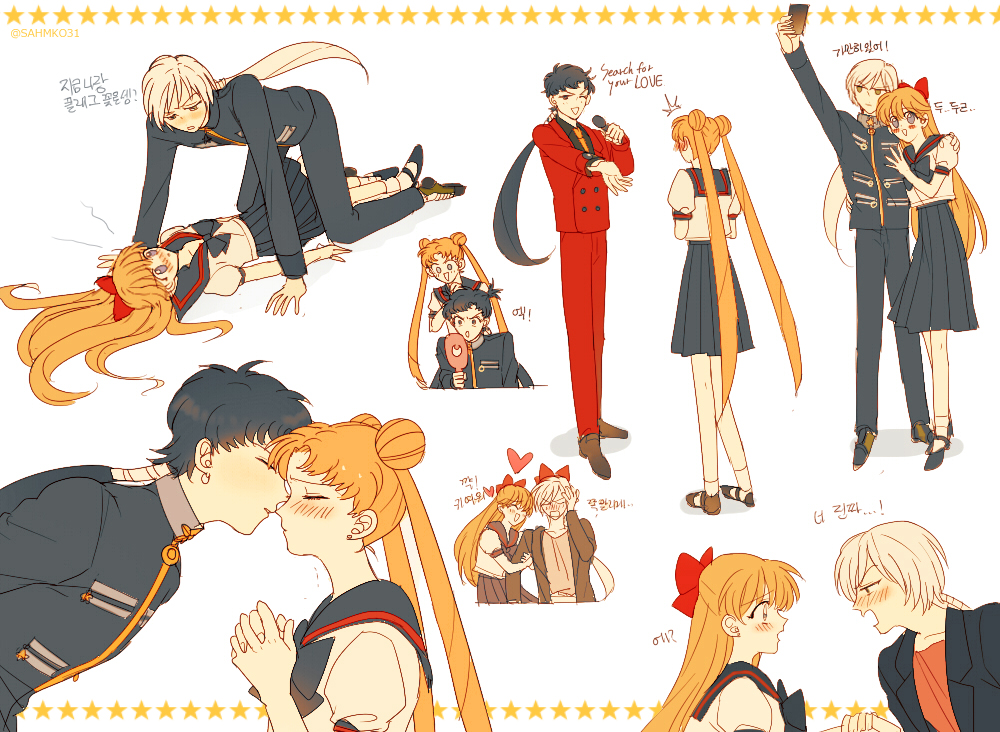 2boys, 2girls, aino_minako, all_fours, bishoujo_senshi_sailor_moon, black_hair, blonde_hair, blush