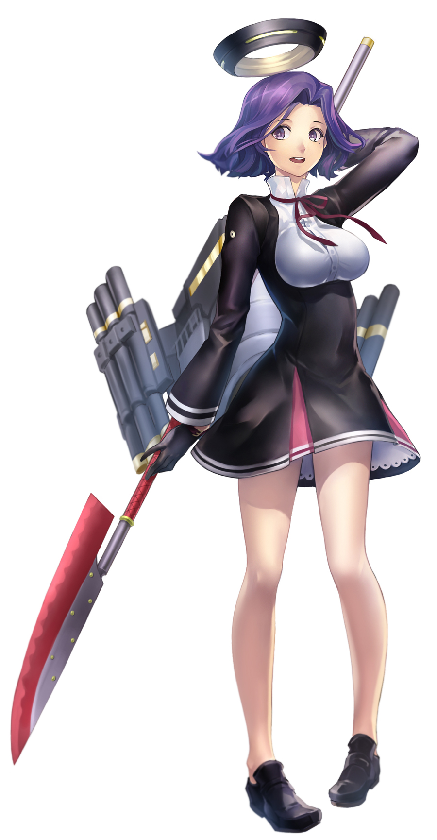 1girl, breasts, glaive, headgear, highres, imari, kantai_collection, mechanical_halo