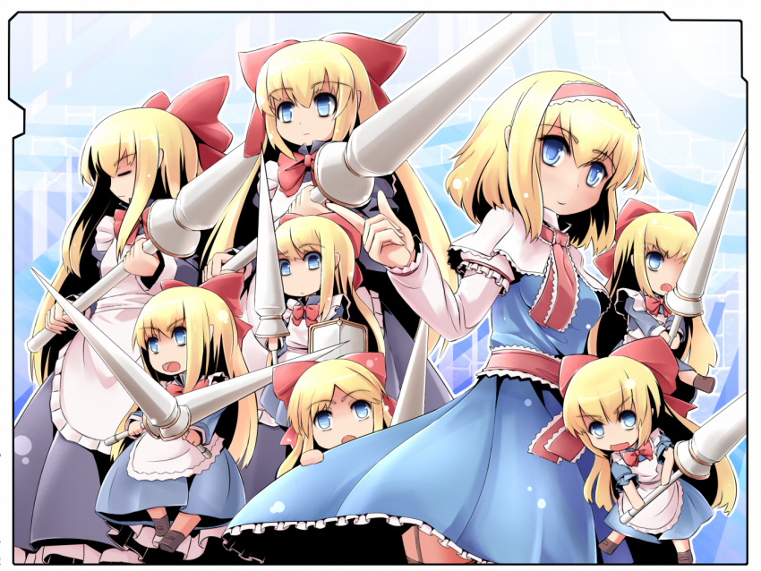 1girl, alice_margatroid, apron, ascot, blonde_hair, bow, capelet, doll