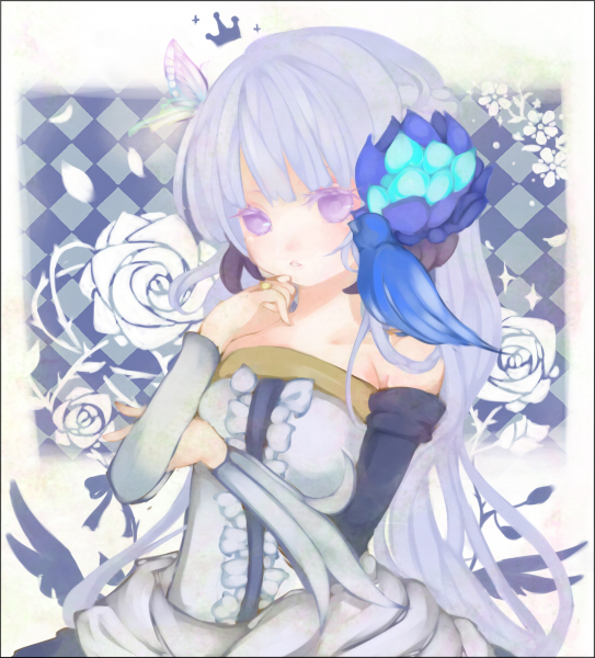 crown, dress, elbow_gloves, gloves, gwendolyn, hair_down, hair_ornament, long_hair
