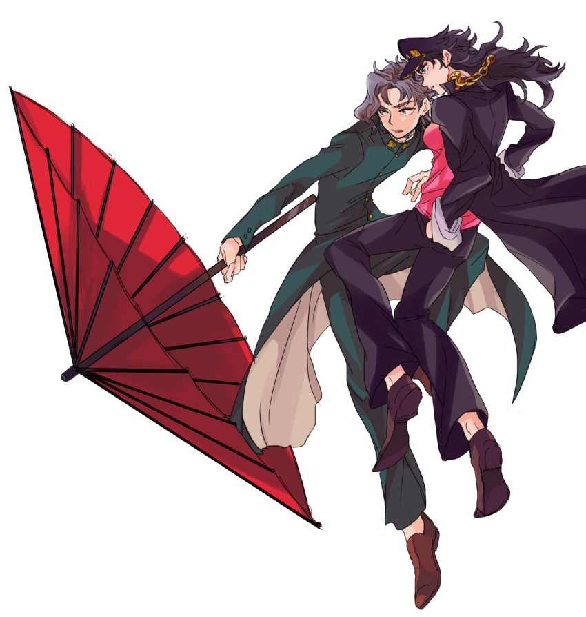1boy, 1girl, black_hair, gakuran, genderswap, goro_nyanko, grey_hair, hat