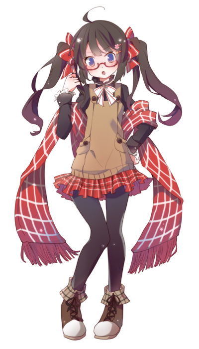 1girl, ahoge, black_eyes, black_hair, bow, casual, glasses, hair_bow