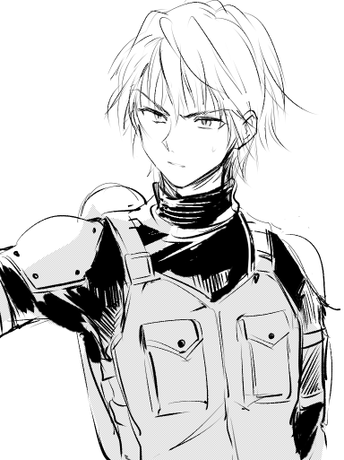 1boy, armor, bulletproof_vest, coppelion, kurosawa_haruto, monochrome, penki, shoulder_pads