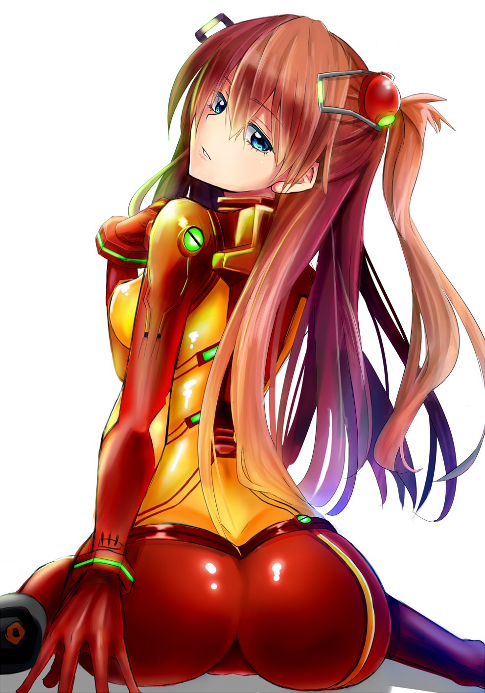 1girl, ass, blue_eyes, breasts, brown_hair, cure_slum, highres, long_hair