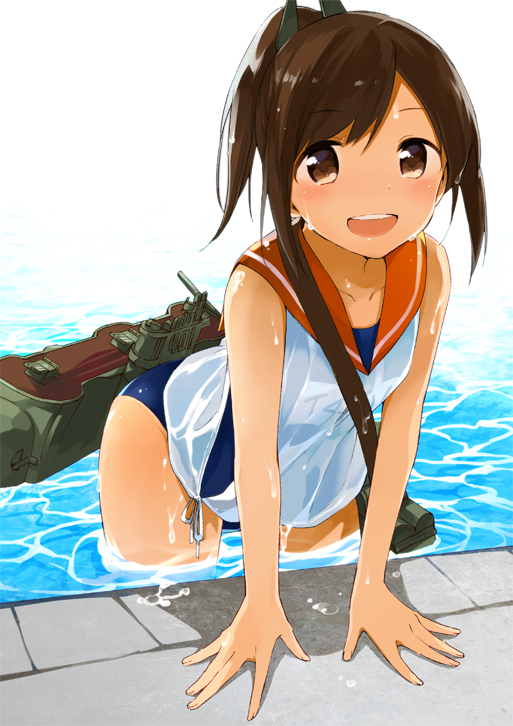 1girl, brown_eyes, brown_hair, fuji-yama, i-401_(kantai_collection), kantai_collection, looking_at_viewer, machinery