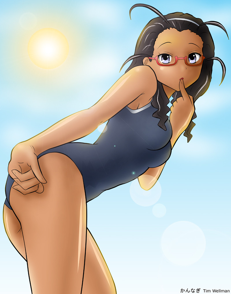 beach, blue_swimsuit, kannagi, pinup, swimsuit, takako