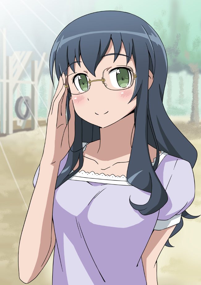 1girl, akasha_(dream), blue_eyes, blue_hair, glasses, long_hair, makishima_saori, ore_no_imouto_ga_konna_ni_kawaii_wake_ga_nai