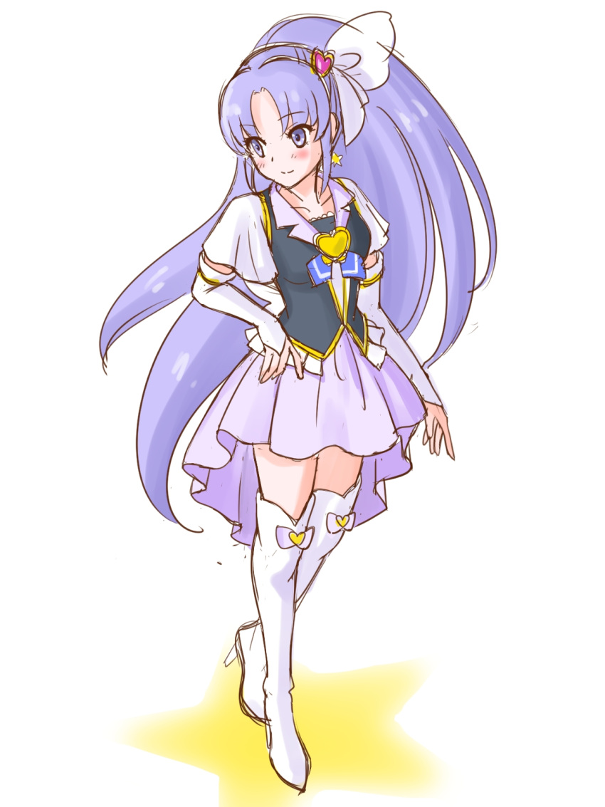 1girl, arm_warmers, blush, boots, cure_fortune, detached_sleeves, eyelashes, hair_ornament