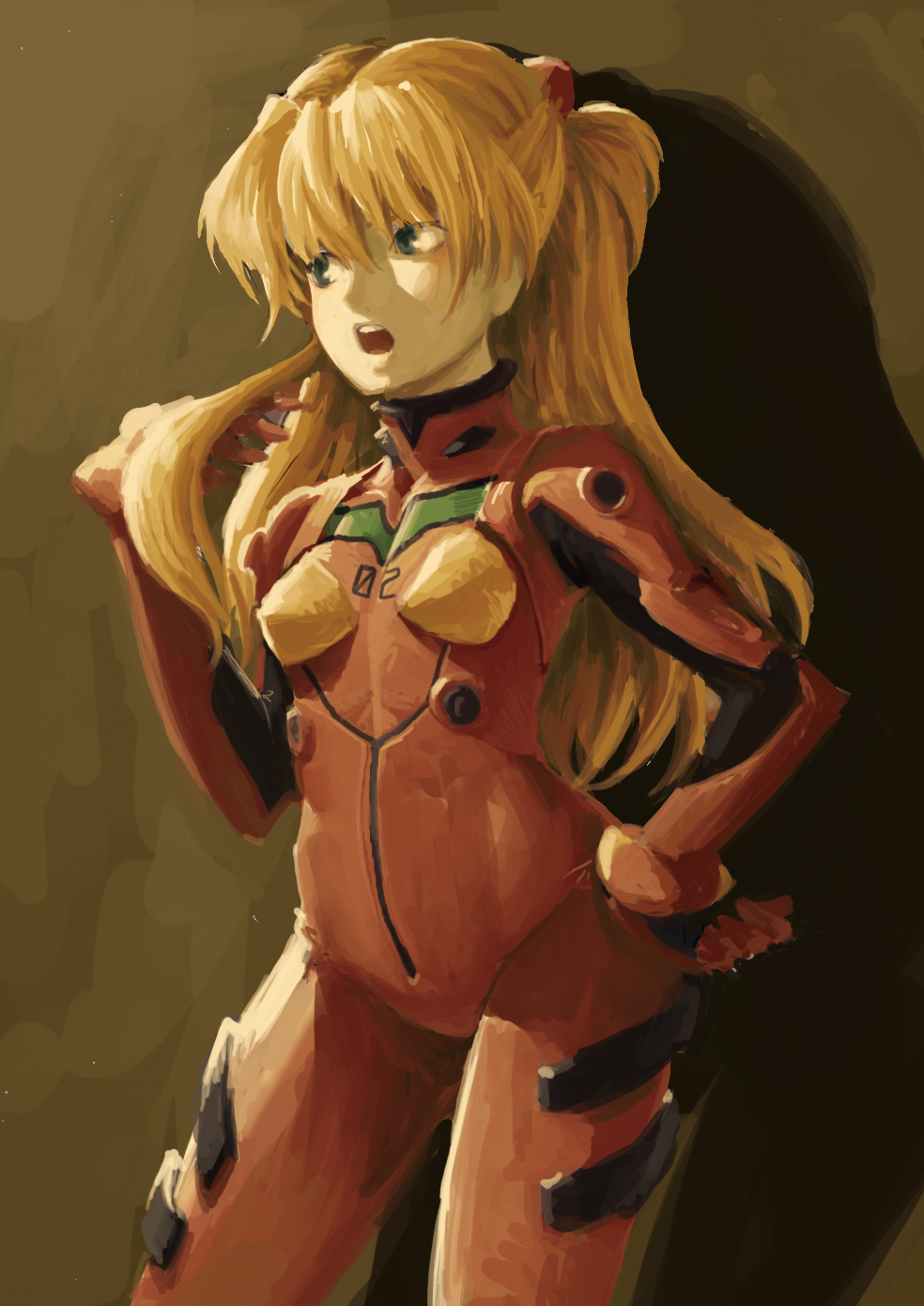 hibakari, highres, neon_genesis_evangelion, plugsuit, shadow, solo, souryuu_asuka_langley