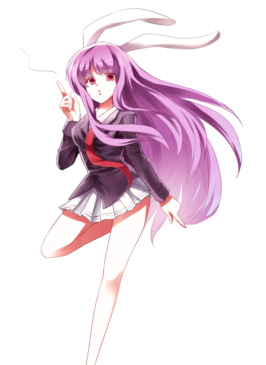 1girl, animal_ears, finger_gun, highres, jacket, long_hair, long_sleeves, looking_at_viewer