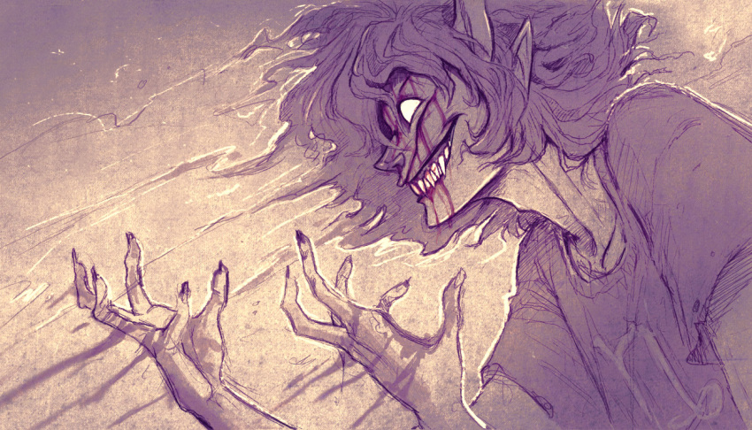 1boy, blood, blood_on_face, claws, crazy_smile, fangs, gamzee_makara, grey_skin