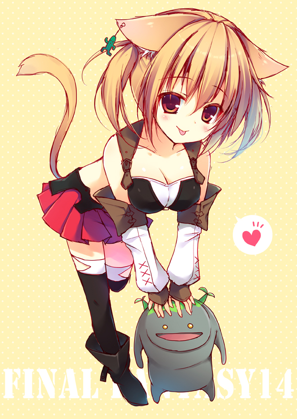 1girl, :d, animal_ears, black_legwear, breasts, brown_eyes, brown_hair, cat_ears