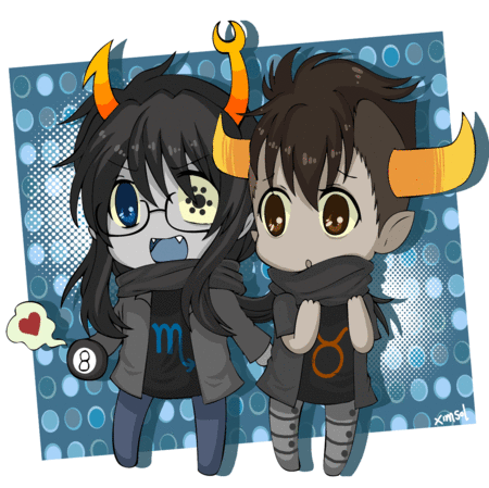 1boy, 1girl, animated, animated_gif, black_hair, blue_eyes, brown_eyes, fangs