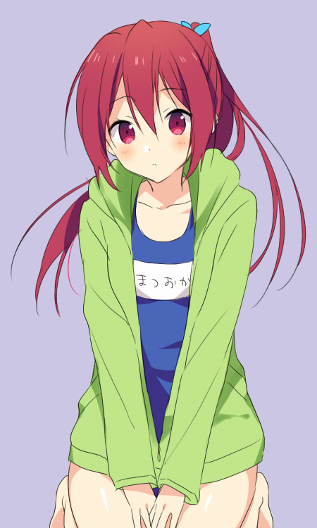 1girl, :<, competition_swimsuit, free!, funikurikurara, hoodie, long_hair, matsuoka_gou