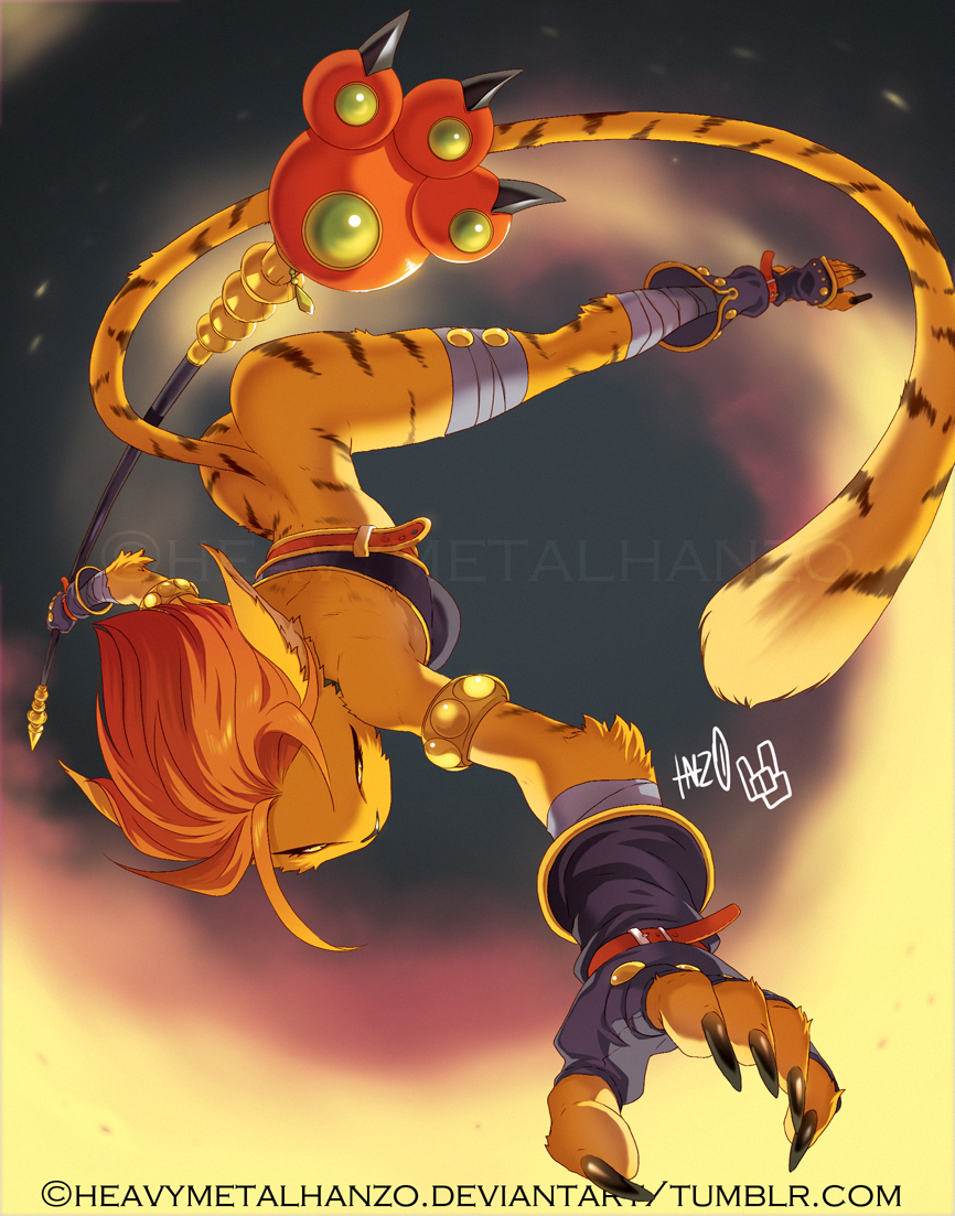 1girl, animal_ears, bandages, black_nails, breath_of_fire, breath_of_fire_ii, cat_ears, cat_tail