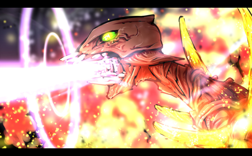 absurdres, fangs, giant, glowing, glowing_eyes, highres, kaze_no_tani_no_nausicaa, kyoshinhei